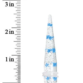 00 Gauge Clear Acrylic Glitter Blue Star Confetti Taper