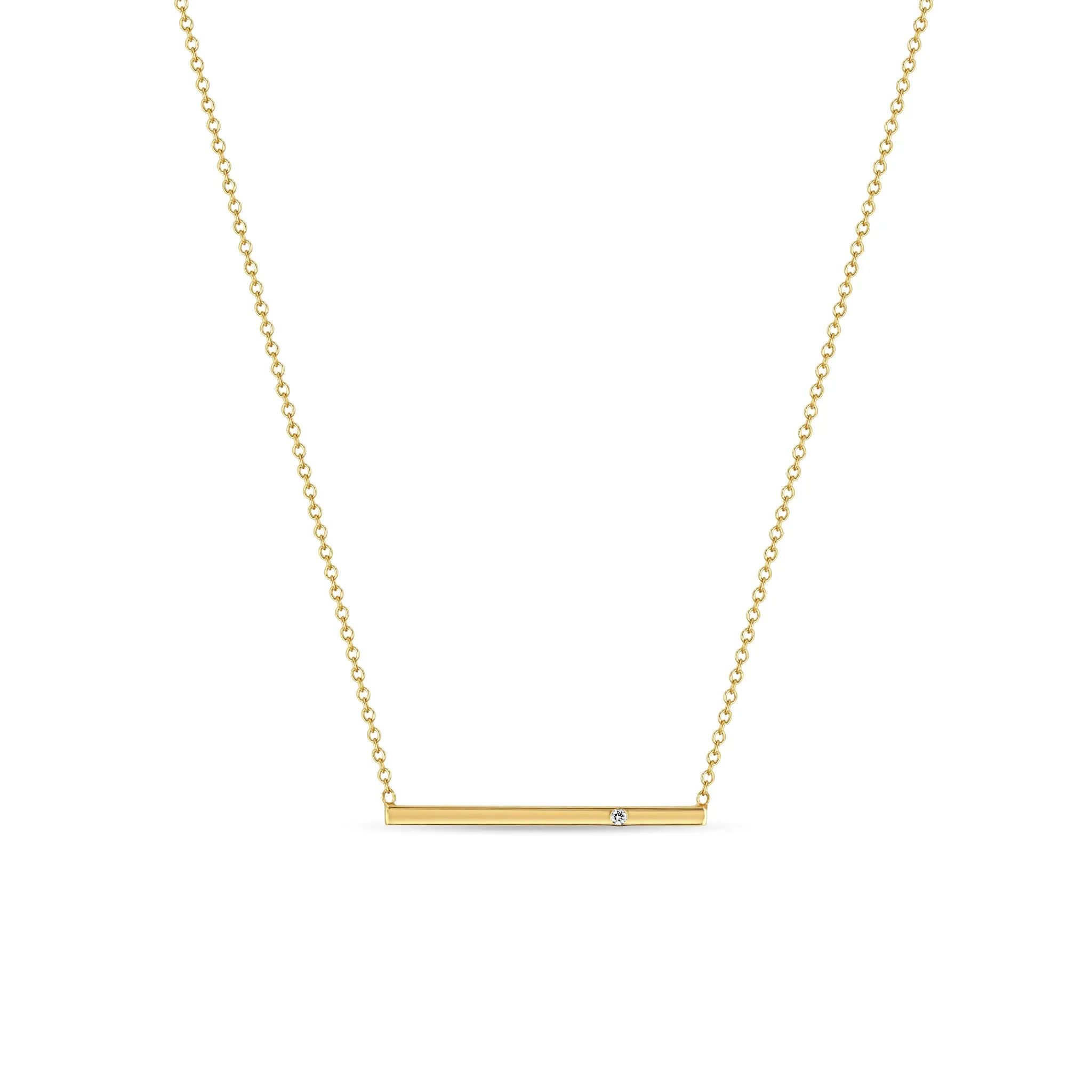 14k Flush Set Diamond Thin Bar Necklace