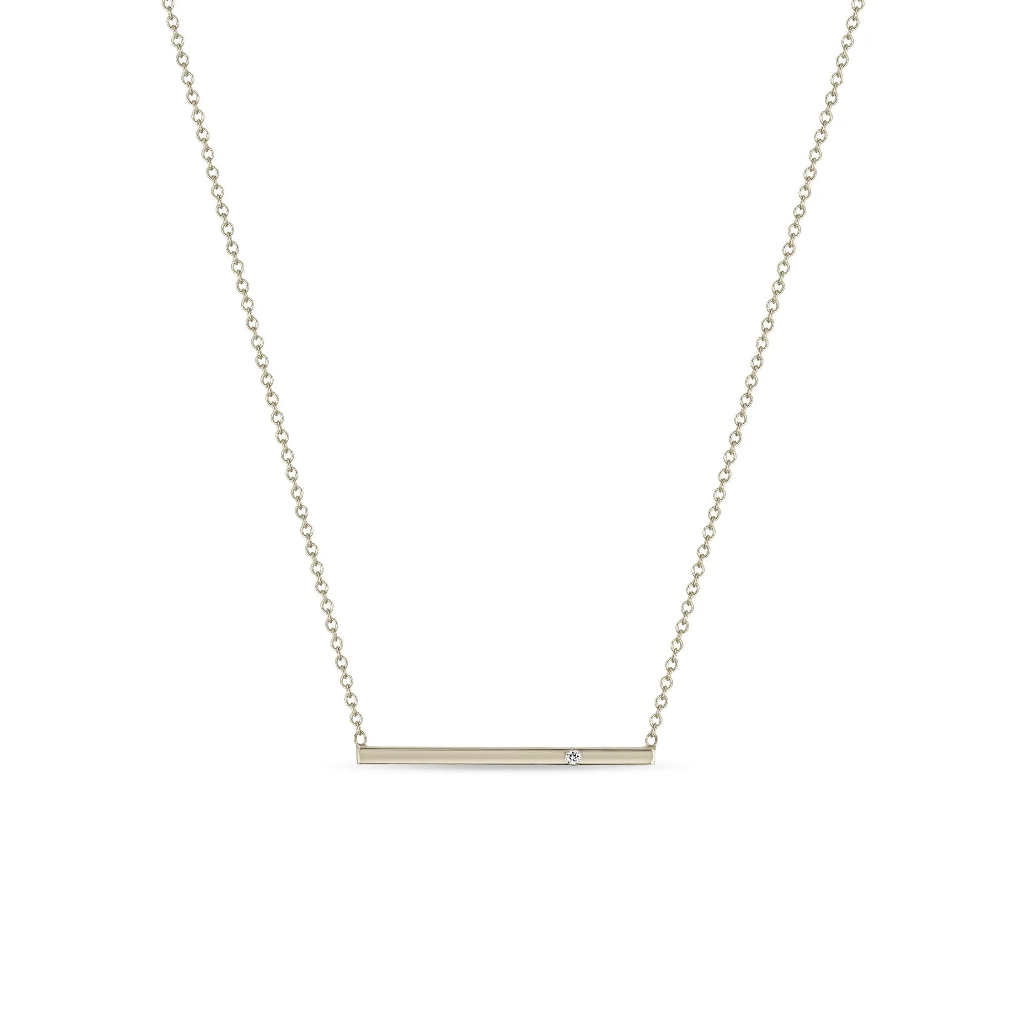 14k Flush Set Diamond Thin Bar Necklace