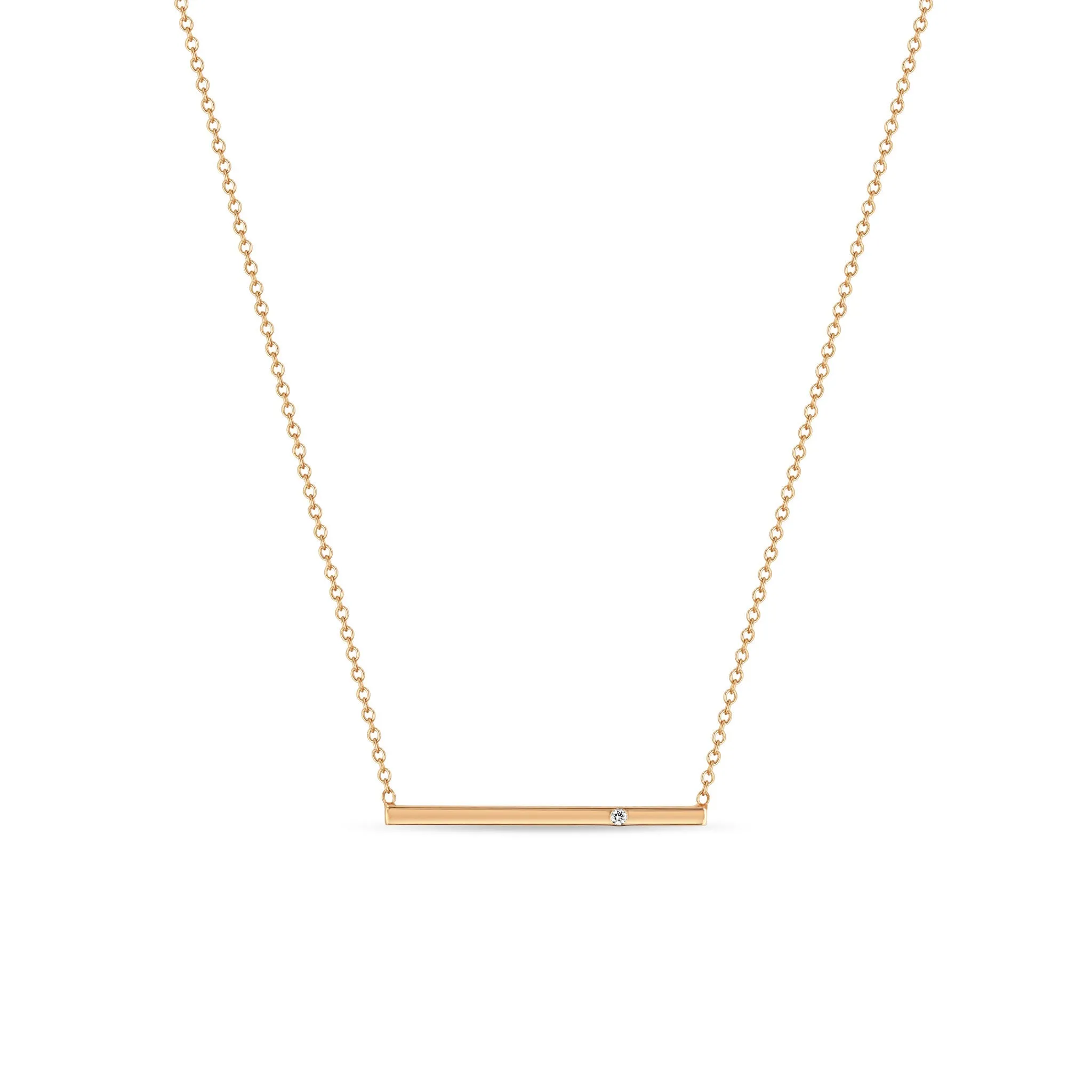 14k Flush Set Diamond Thin Bar Necklace