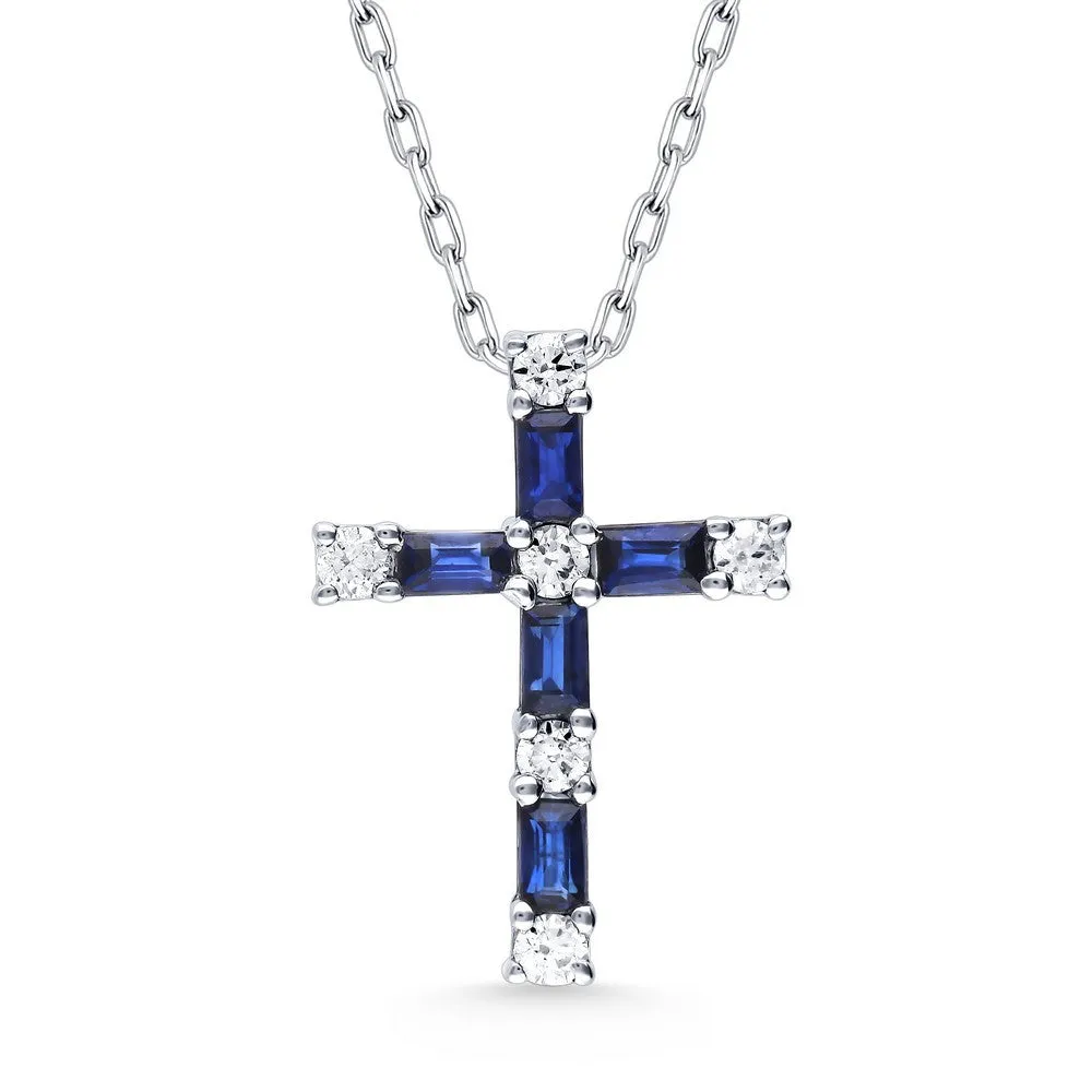 14k Sapphire and Diamond Cross Pendant Necklace