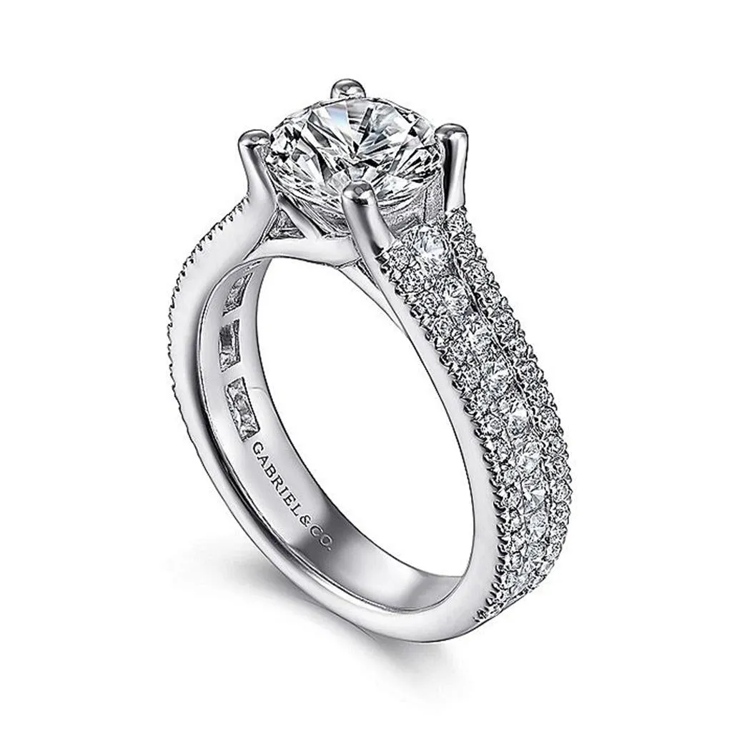 14K White Gold 'Carver' Wide Band Round Diamond Engagement Ring