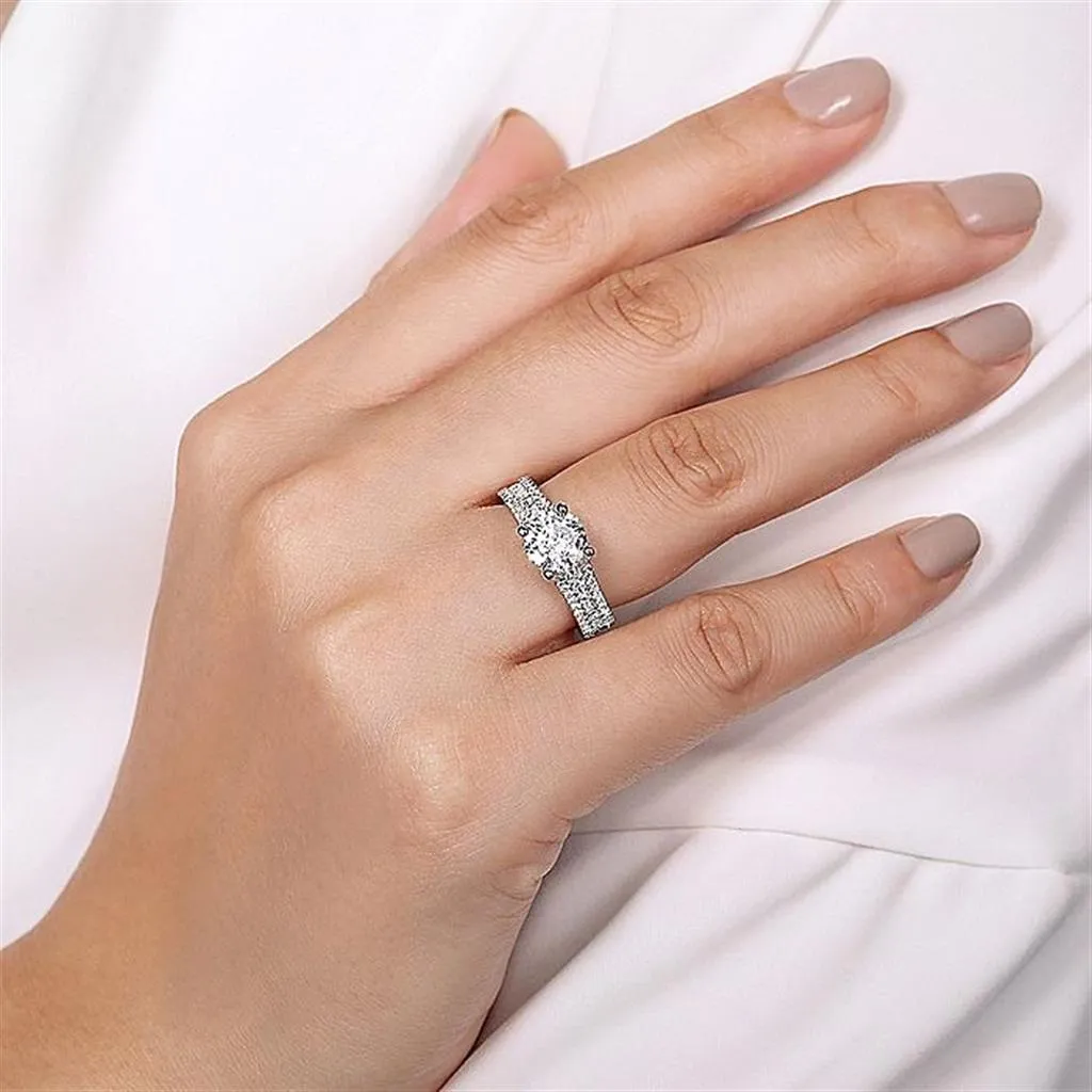 14K White Gold 'Carver' Wide Band Round Diamond Engagement Ring