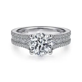 14K White Gold 'Carver' Wide Band Round Diamond Engagement Ring