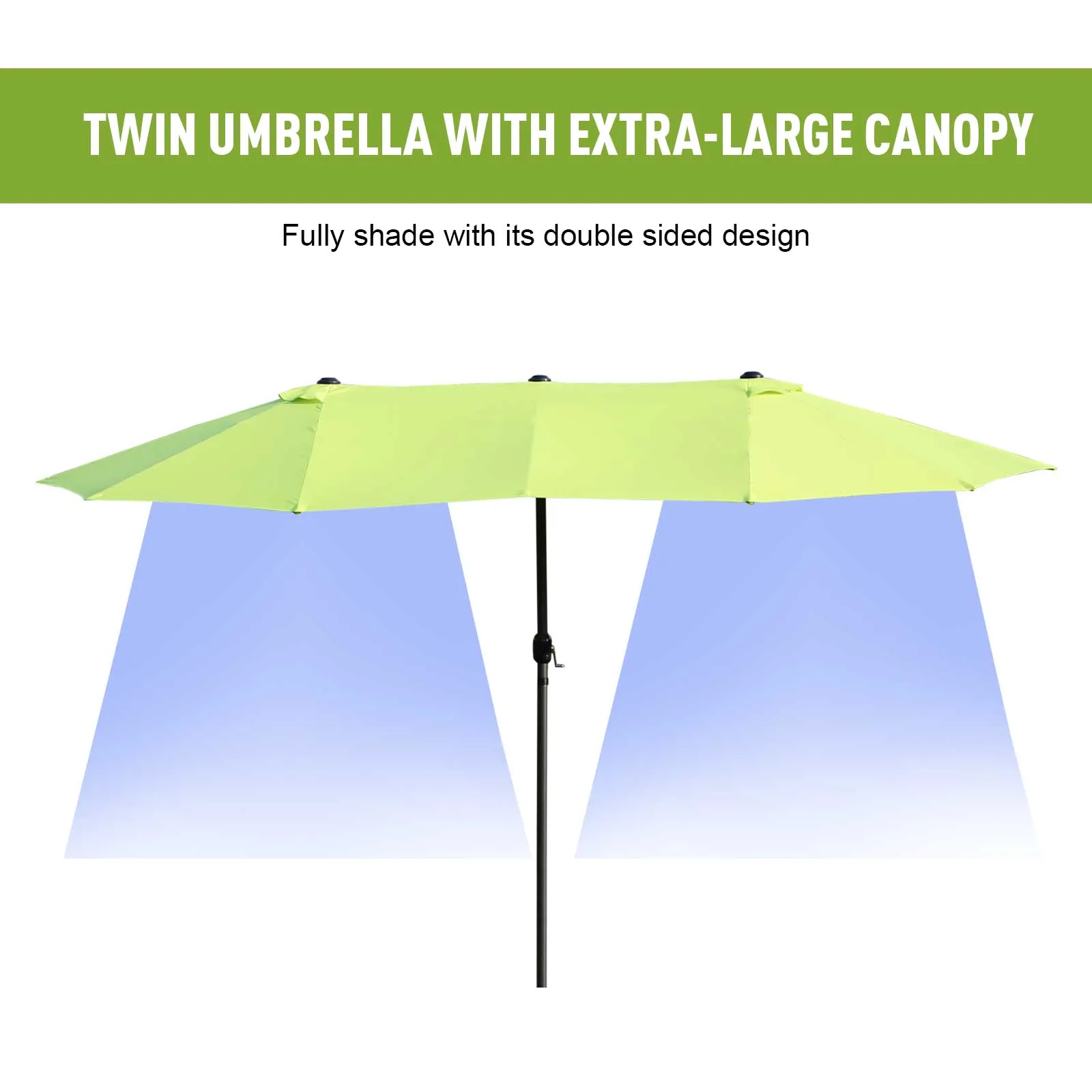 15' Outdoor Patio Twin Canopy Umbrella With Crank - Green