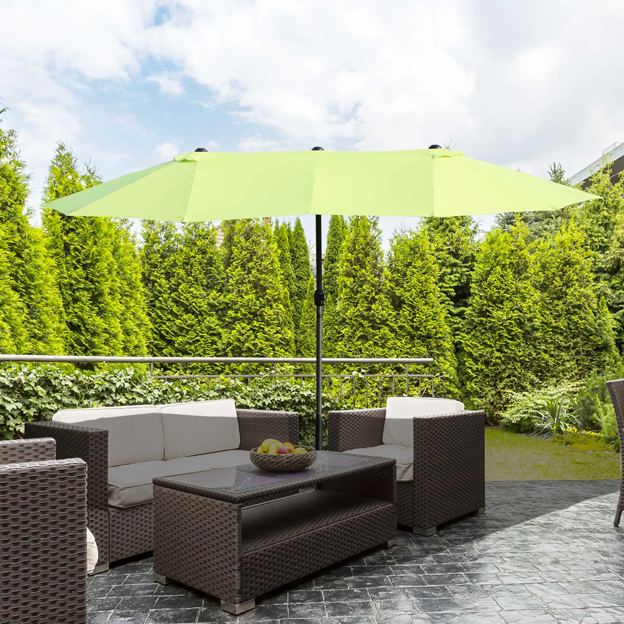 15' Outdoor Patio Twin Canopy Umbrella With Crank - Green