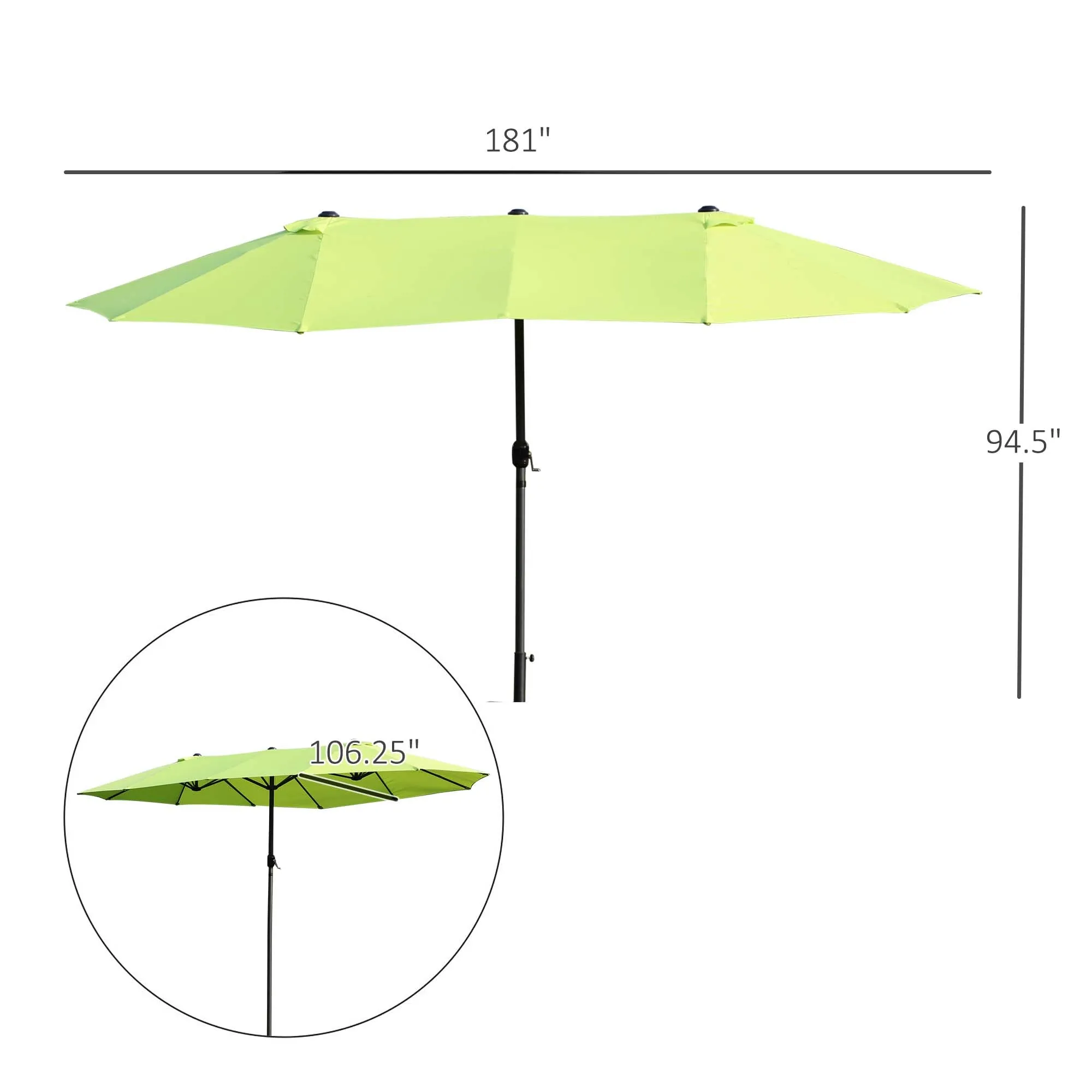 15' Outdoor Patio Twin Canopy Umbrella With Crank - Green