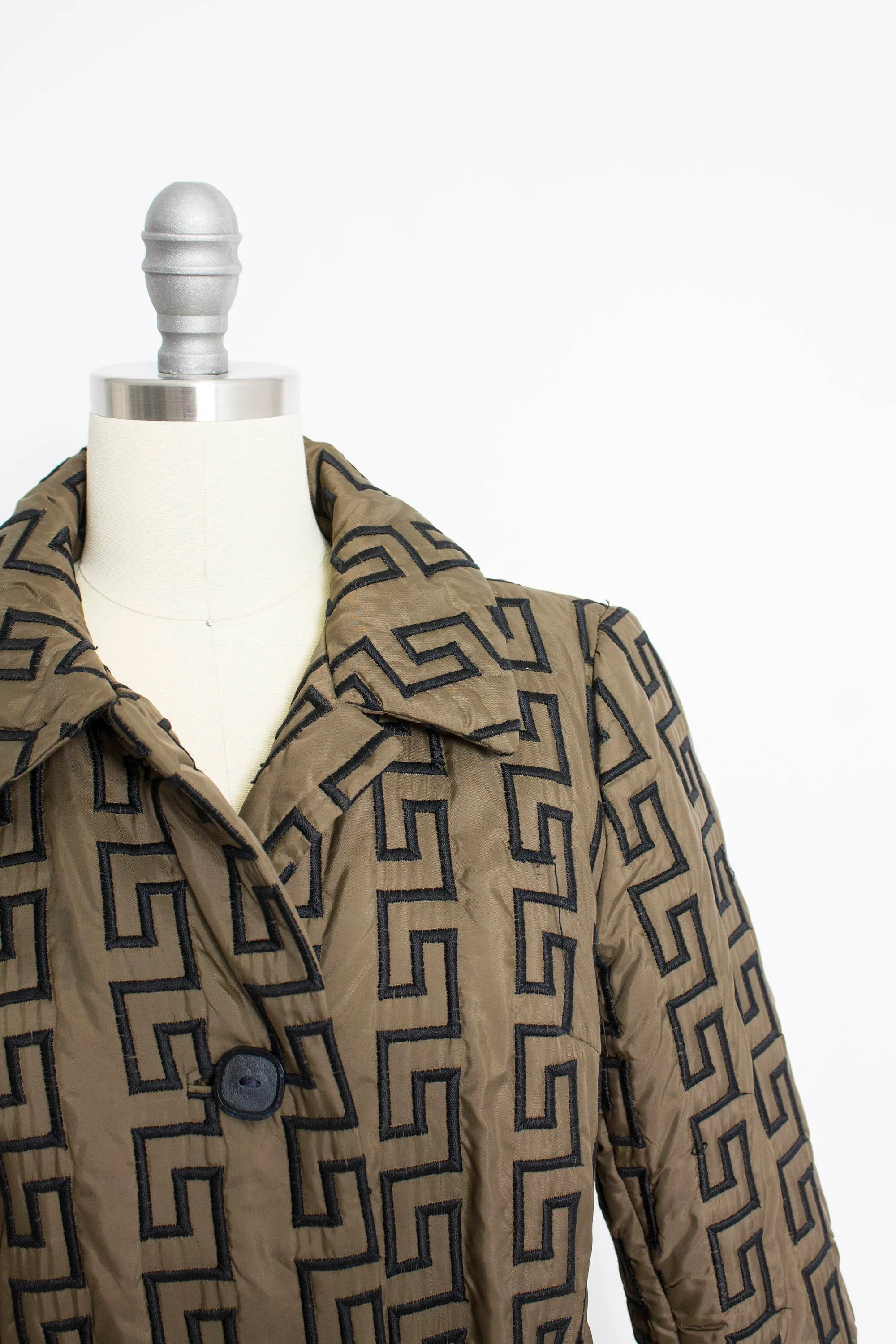 1960s Coat Faux Fur Lined Zig Zag