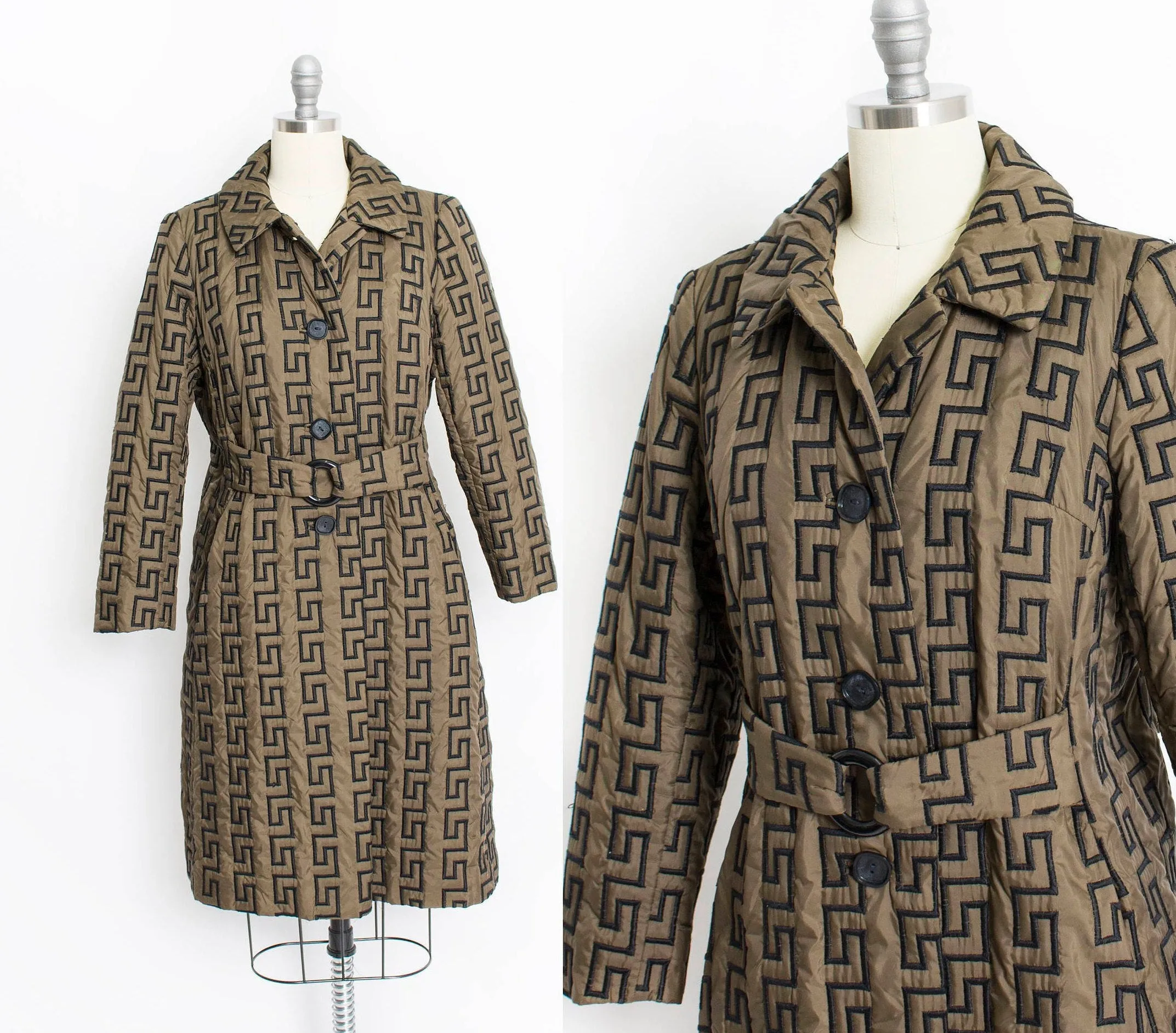 1960s Coat Faux Fur Lined Zig Zag