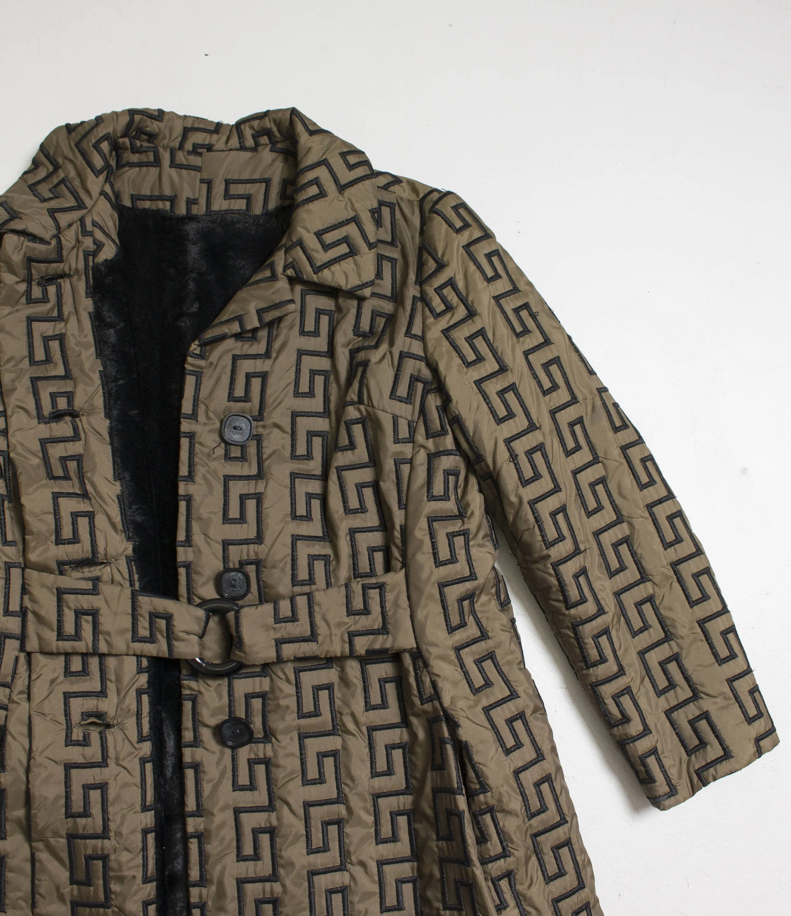 1960s Coat Faux Fur Lined Zig Zag