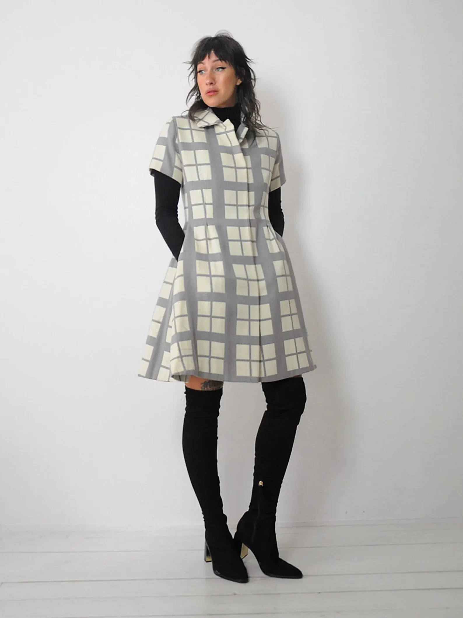 1960's Windowpane Plaid Coat