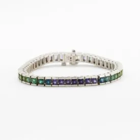 3.5mm Round Multi-Gemstone Ocean Bracelet in 14kt White Gold