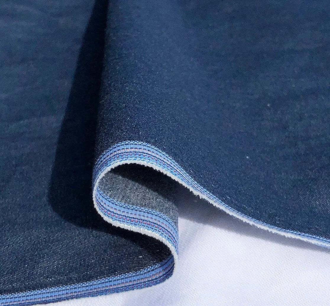 58" 100% Cotton Pima Chambray Denim 6 OZ Dark Blue Apparel Woven Fabric By the Yard