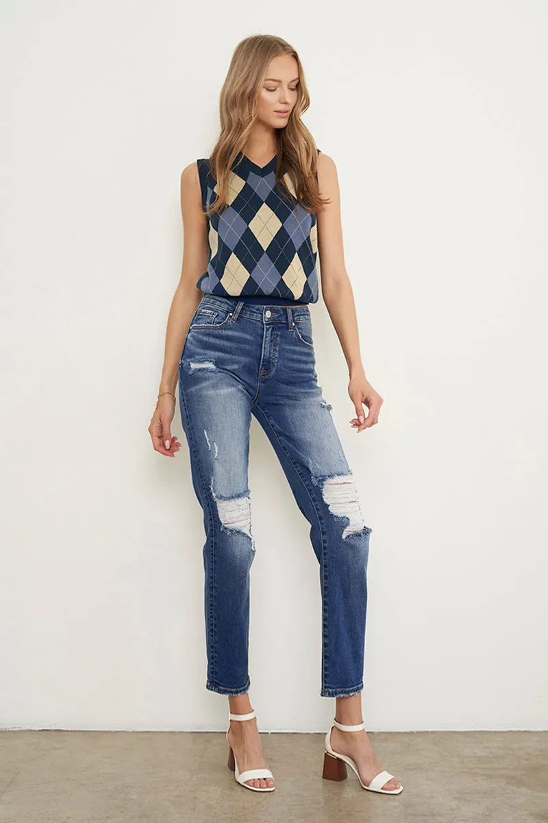 Ababa Mid Rise Distressed Boyfriend Jeans