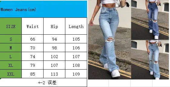 Advbridge  -  New High Waist Ripped Boot Cut Jeans For Women Fashion Stretch Knee Ripped Denim Flared Pants Casual Female Trousers S-2XL