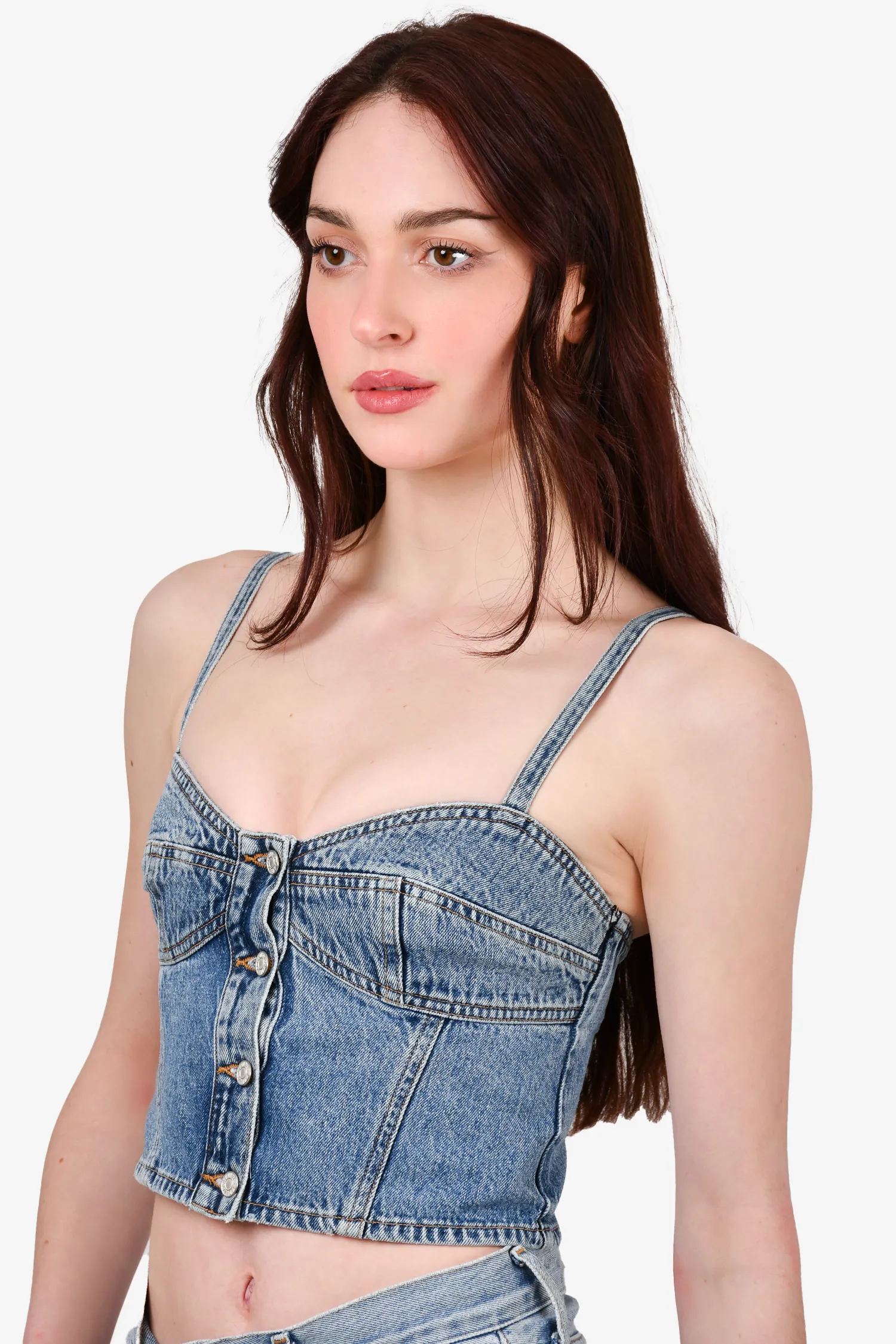 Agolde Blue Denim 'Lola' Crop Top Size XS