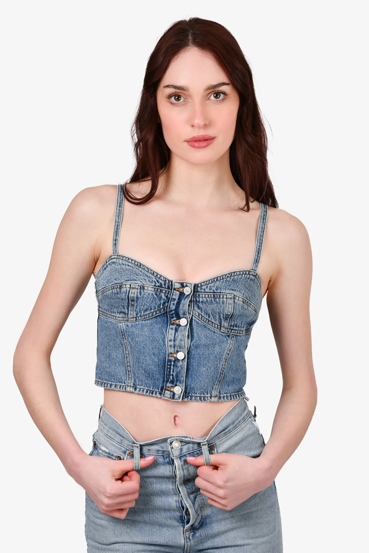 Agolde Blue Denim 'Lola' Crop Top Size XS