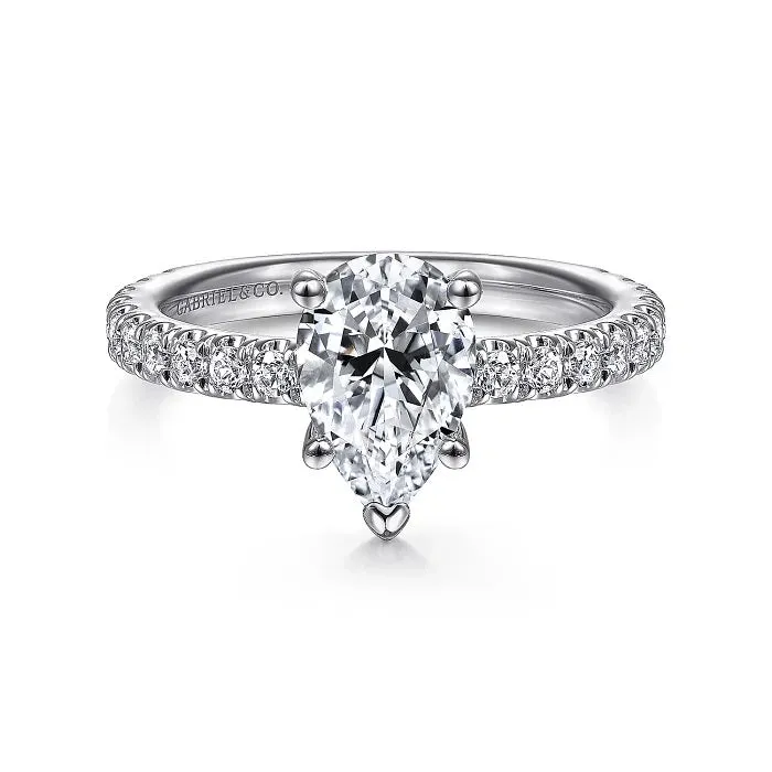 Alina - 14K White Gold Hidden Halo Pear Shape Diamond Engagement Ring