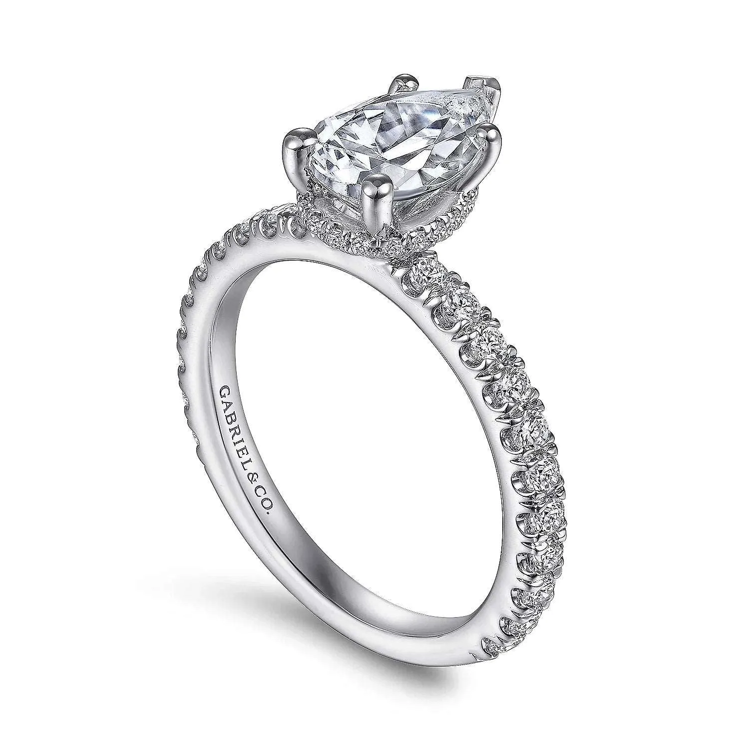 Alina - 14K White Gold Hidden Halo Pear Shape Diamond Engagement Ring