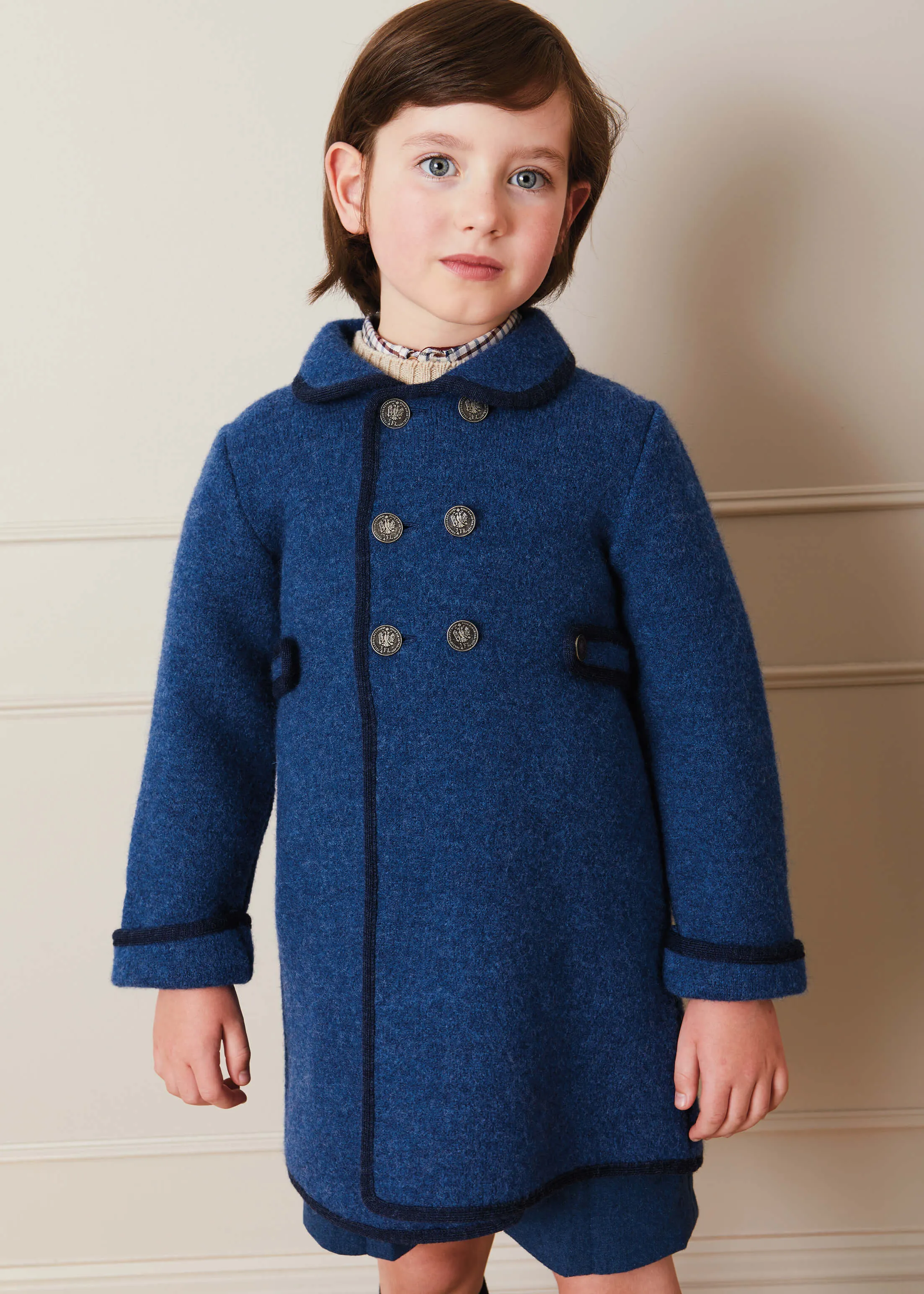 Austrian Double Breasted Navy Trim Coat in Blue (12mths-10yrs)