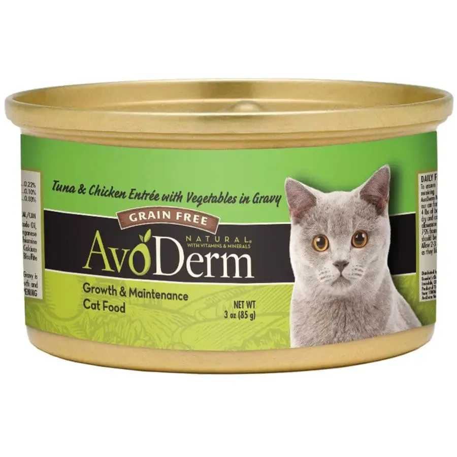 AvoDerm Grain Free Tuna & Chicken w/ Vegetables in Gravy Canned Cat Food 24/3oz