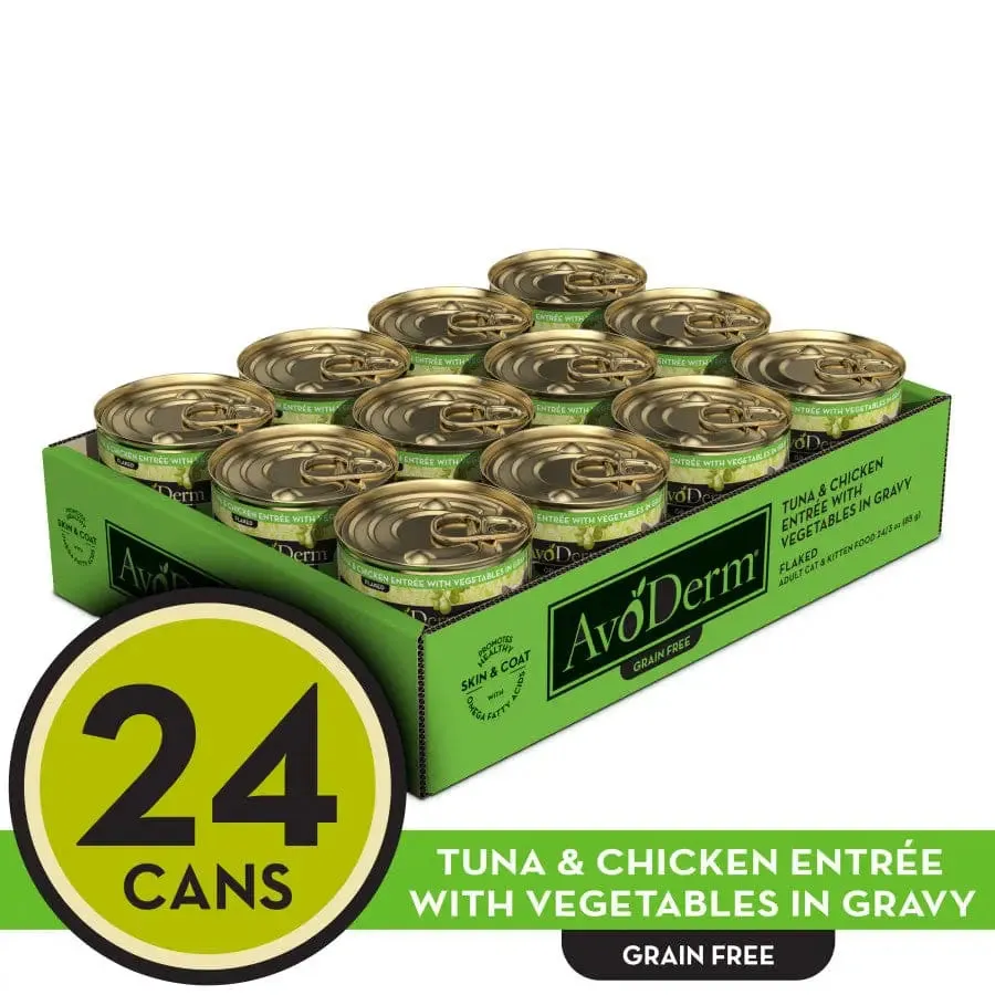 AvoDerm Grain Free Tuna & Chicken w/ Vegetables in Gravy Canned Cat Food 24/3oz