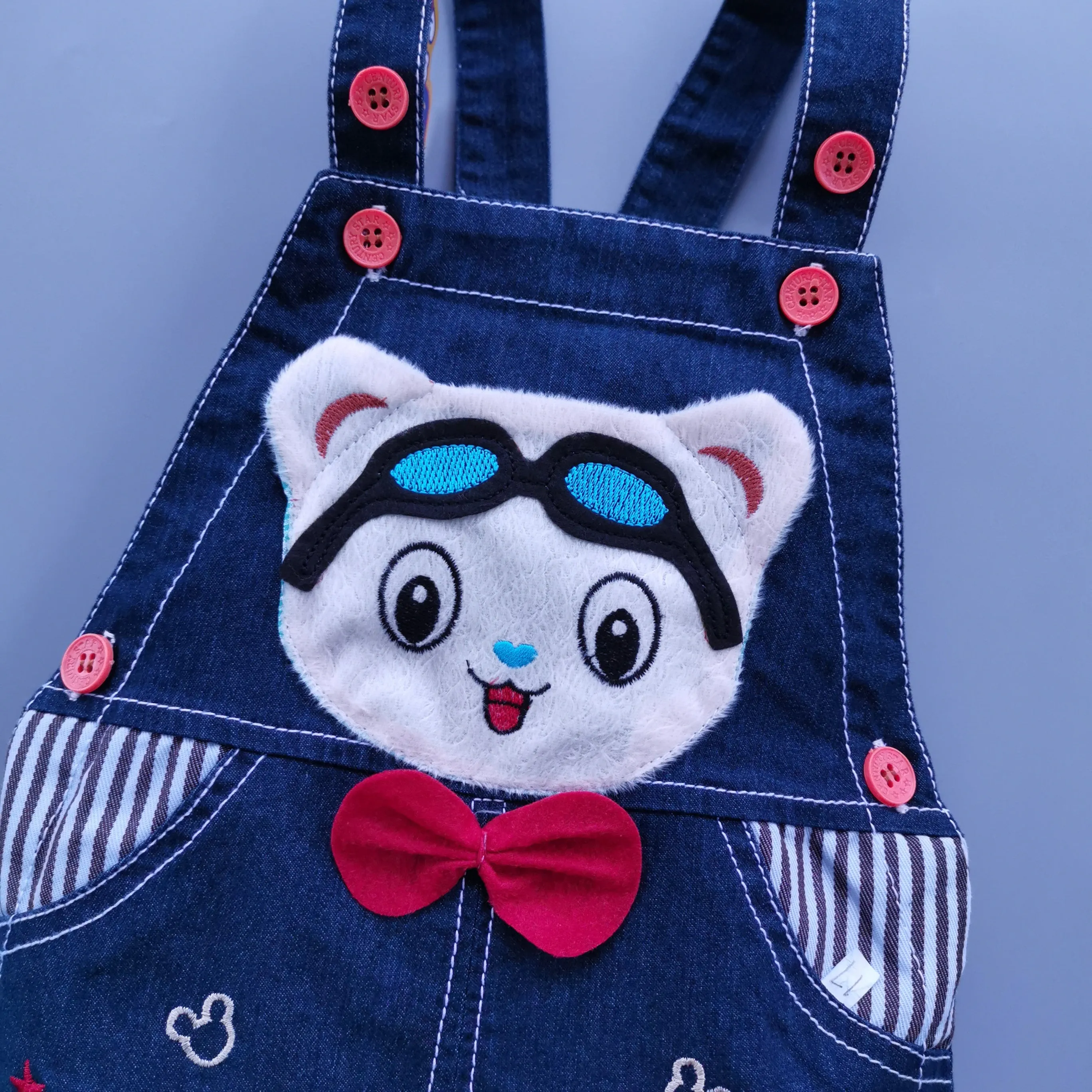 Baby Summer Cotton Denim 3D Cartoon Bear Soft Shortalls