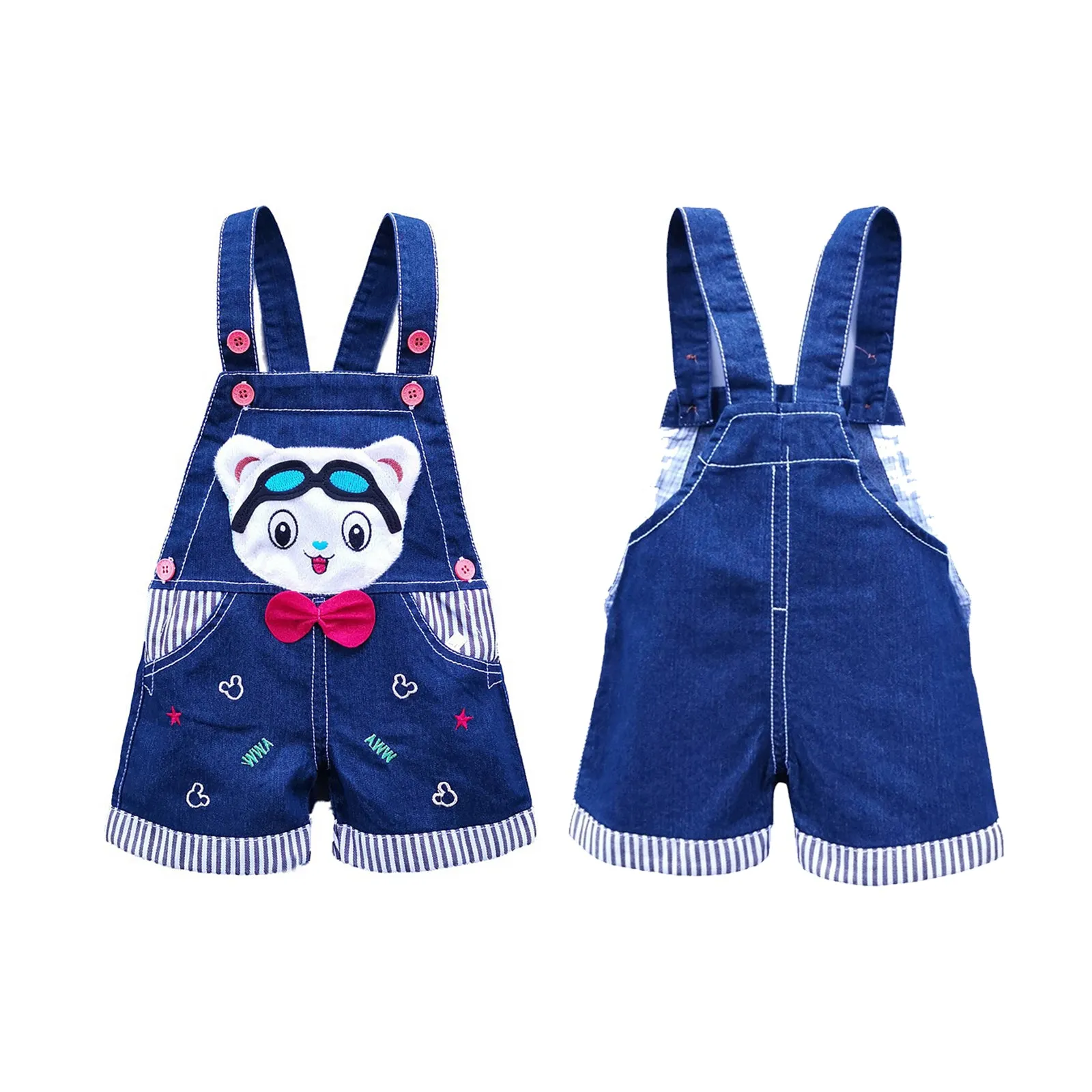 Baby Summer Cotton Denim 3D Cartoon Bear Soft Shortalls