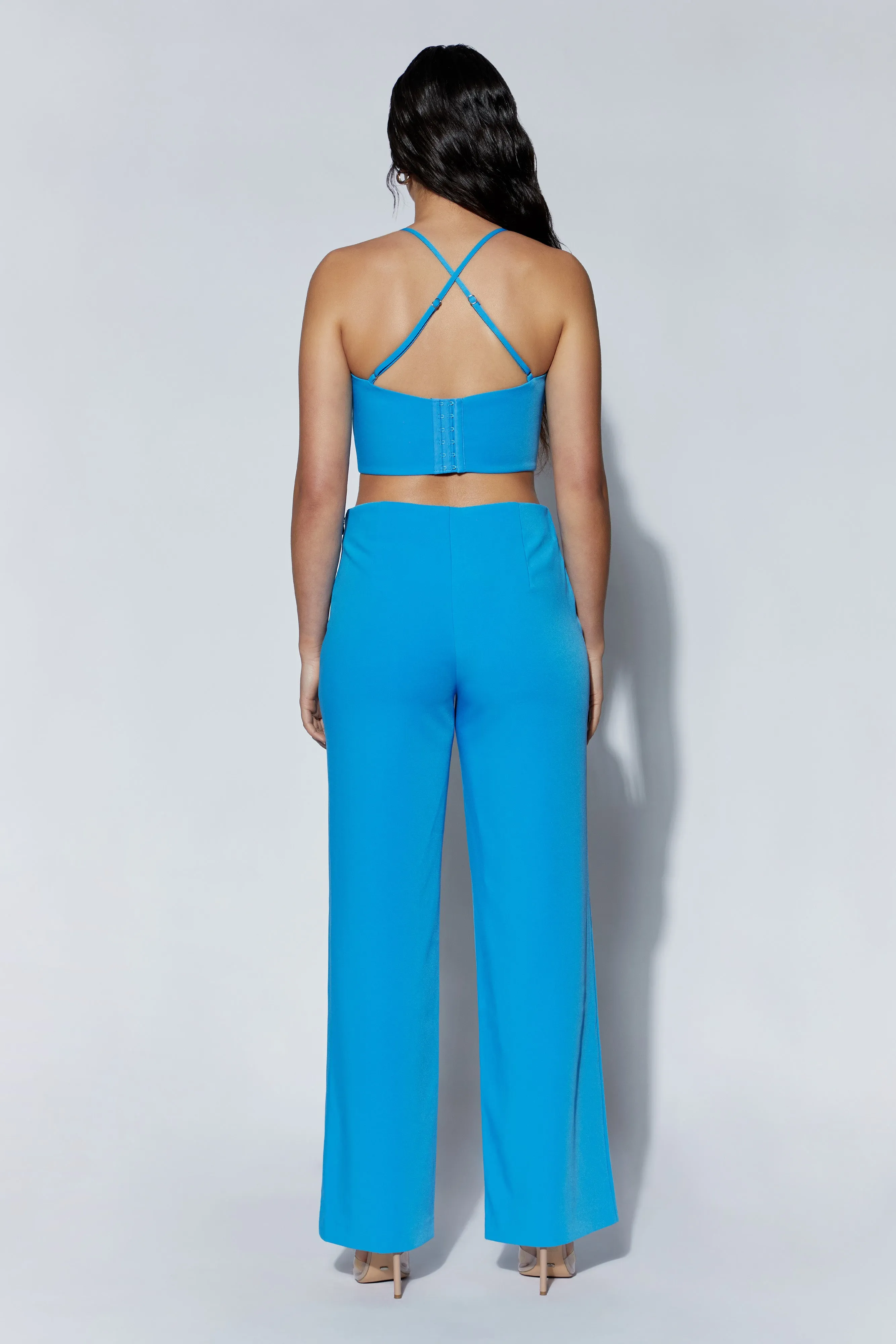 Bahar Mid Rise Wide Leg Strap Pant - Azure Blue