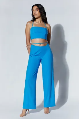 Bahar Mid Rise Wide Leg Strap Pant - Azure Blue