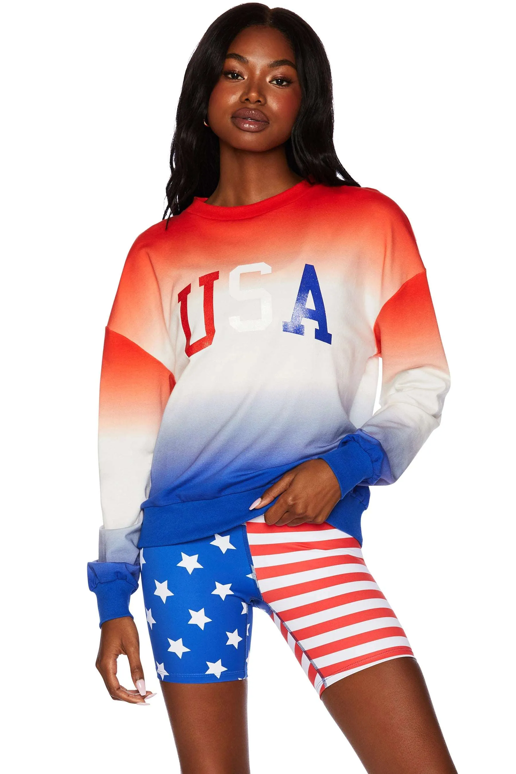 Beach Riot Women's USA Sweatshirt - Patriotic Gradient Red White & Blue