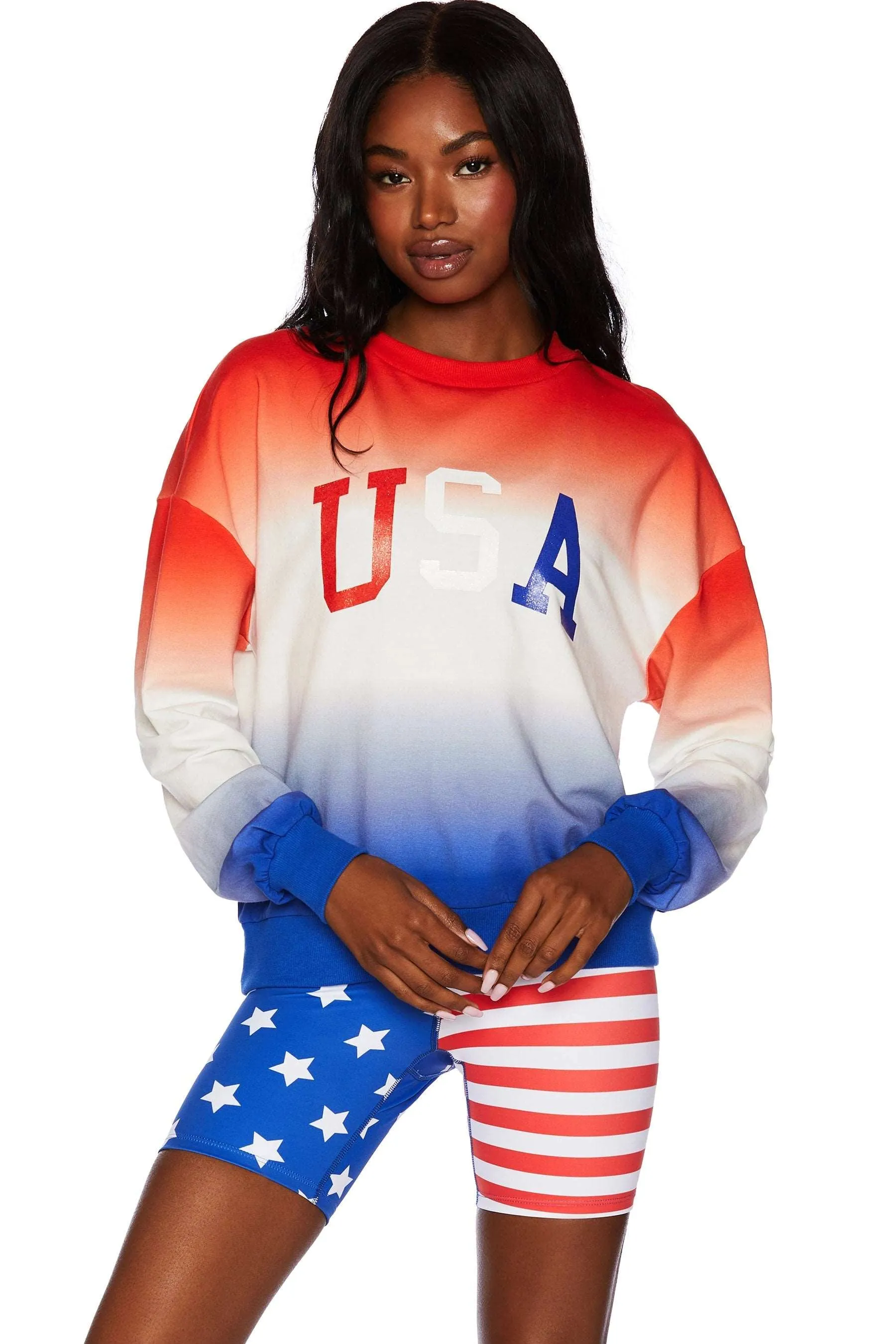 Beach Riot Women's USA Sweatshirt - Patriotic Gradient Red White & Blue