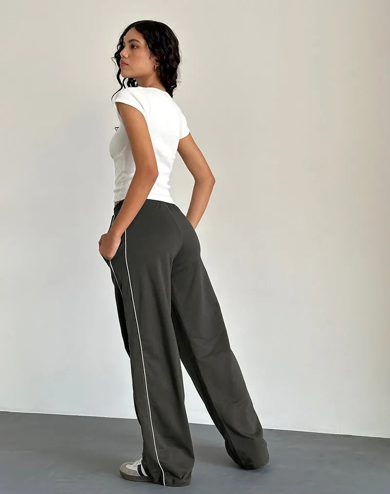 Benton Wide Leg Jogger in Olive with 'M' Embroidery