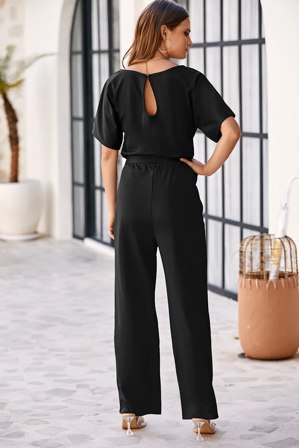 Black Belted Wide Leg Jumpsuit