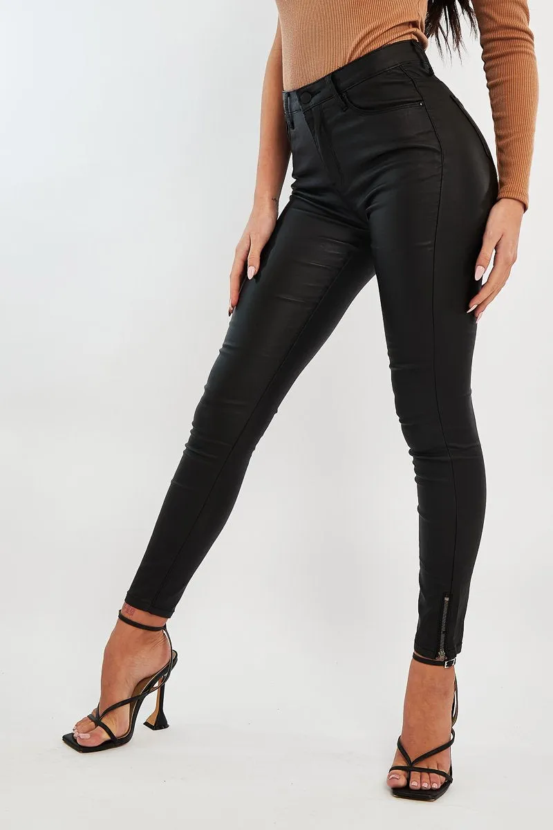 Black Coated Side Zip Skinny Jeans - Maeve