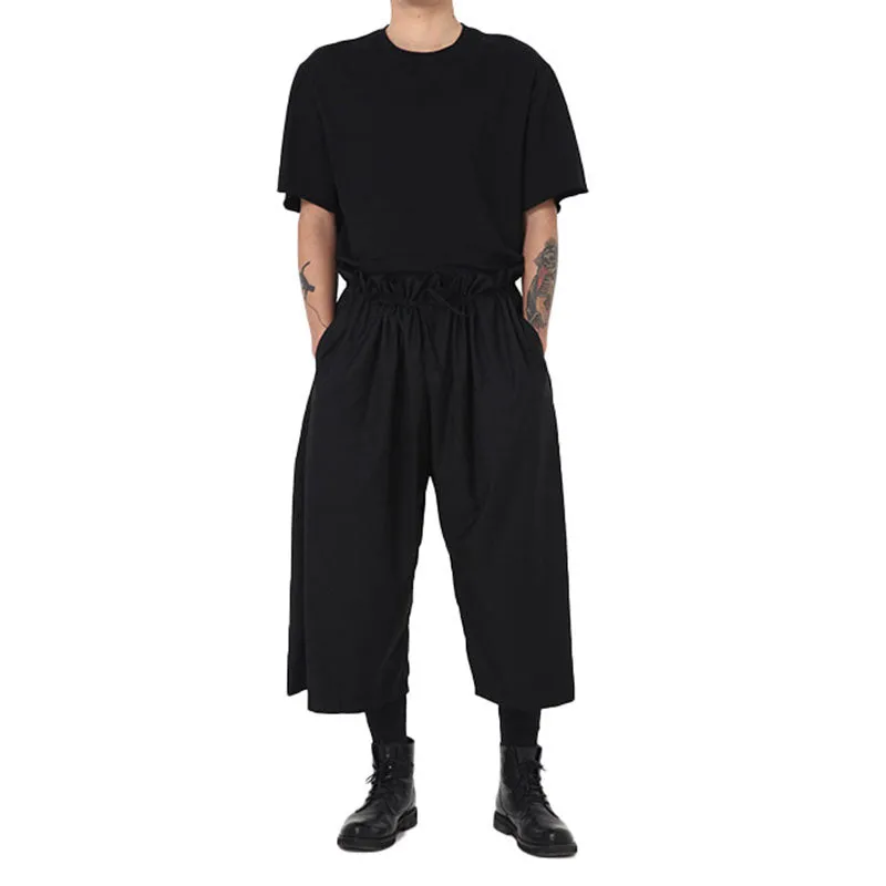 Black Elastic Waist Wide-leg Pants