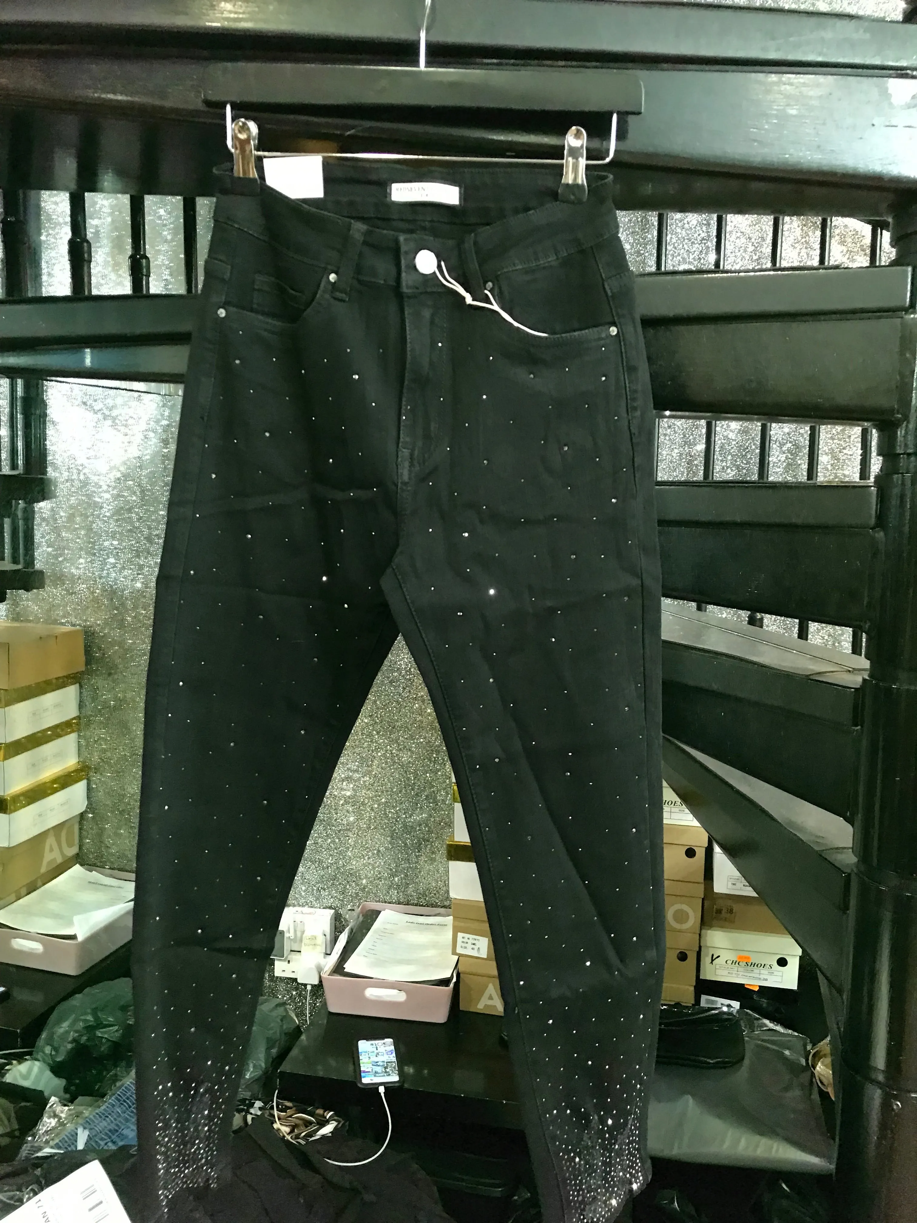 Black Full Leg Diamante Jeans