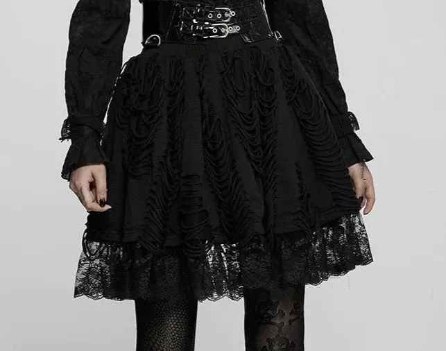 Black Lace Lolita Style Ragged Texture Skirt