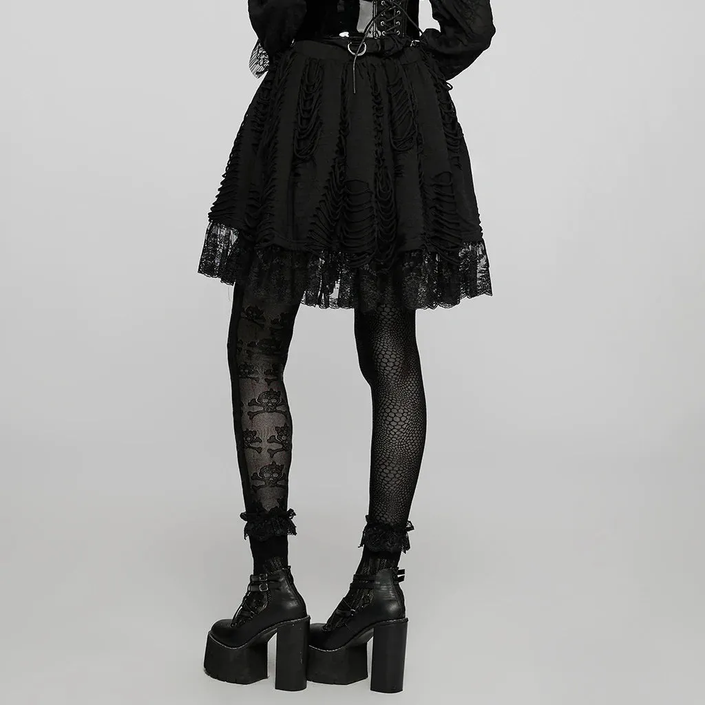 Black Lace Lolita Style Ragged Texture Skirt