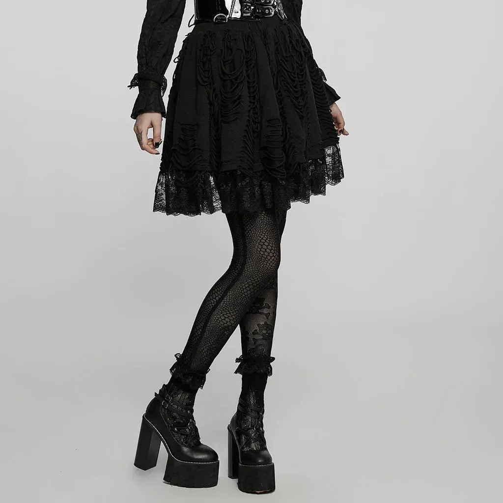 Black Lace Lolita Style Ragged Texture Skirt