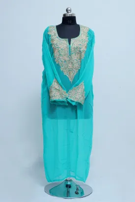 Blue Colour Kurti Looks Elegent With Kashmiri Tilla Embroidery.