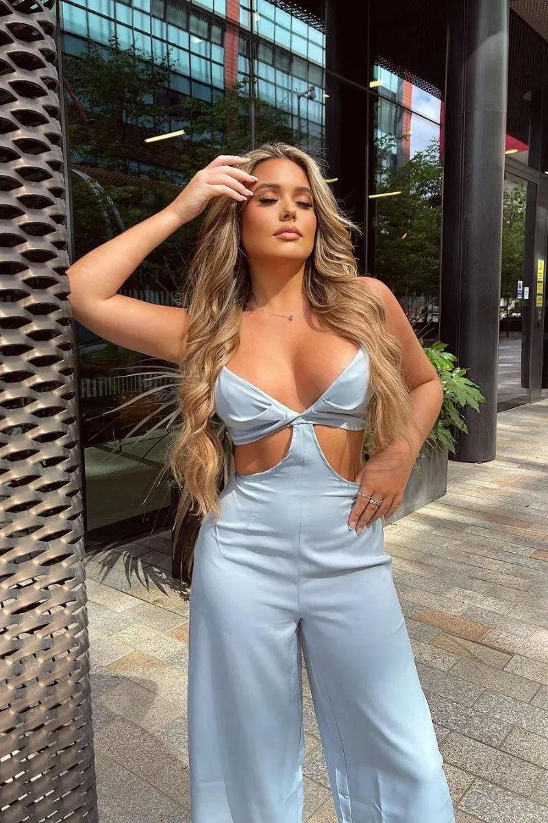 Blue Cut Out Waist Wide Leg Jumpsuit