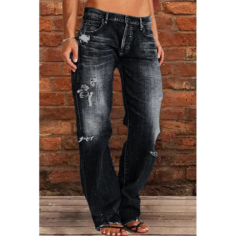 Broken Hole Casual Straight Leg Jeans