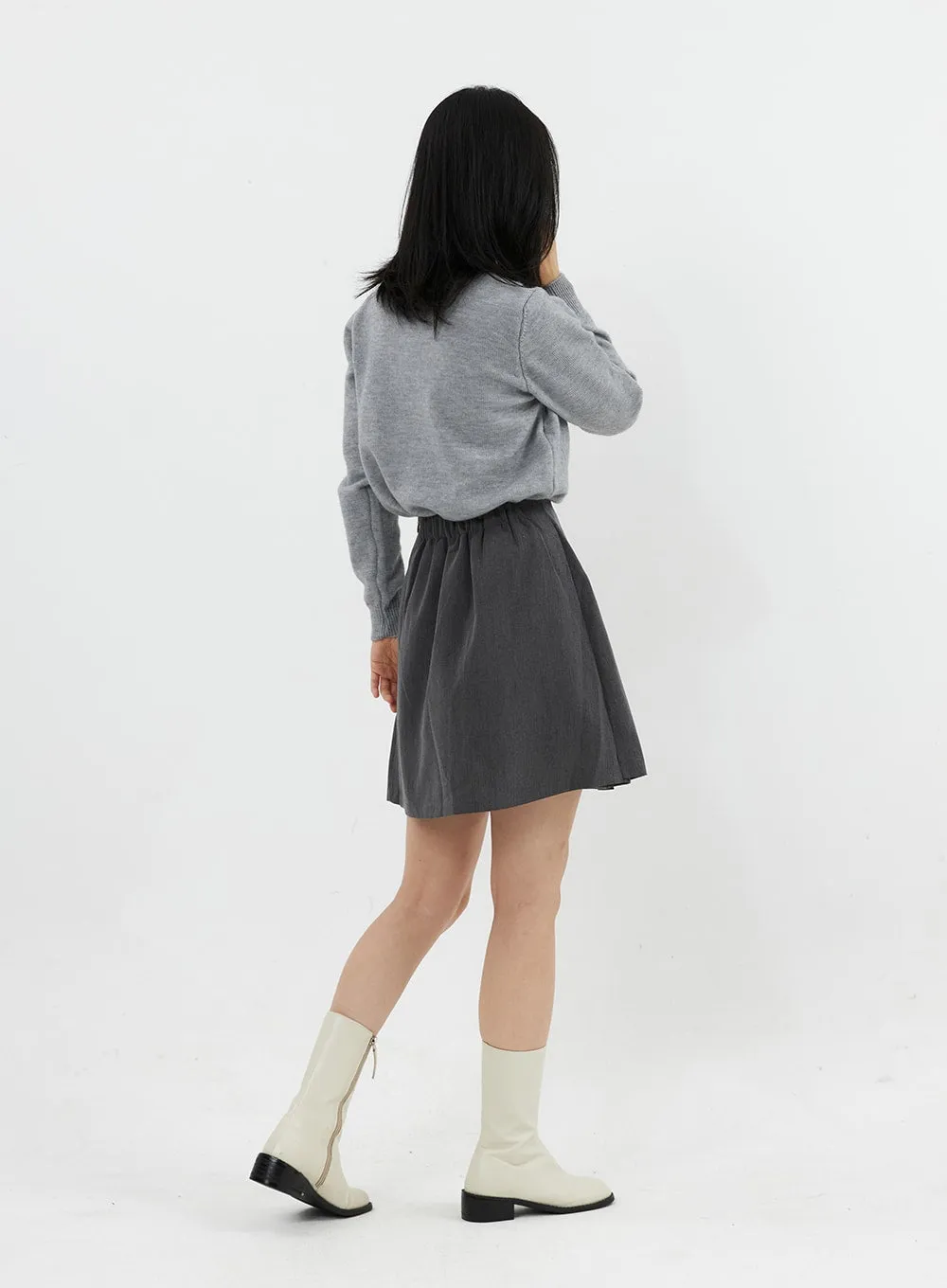 Buttoned Pintuck Mini Skirt OO305