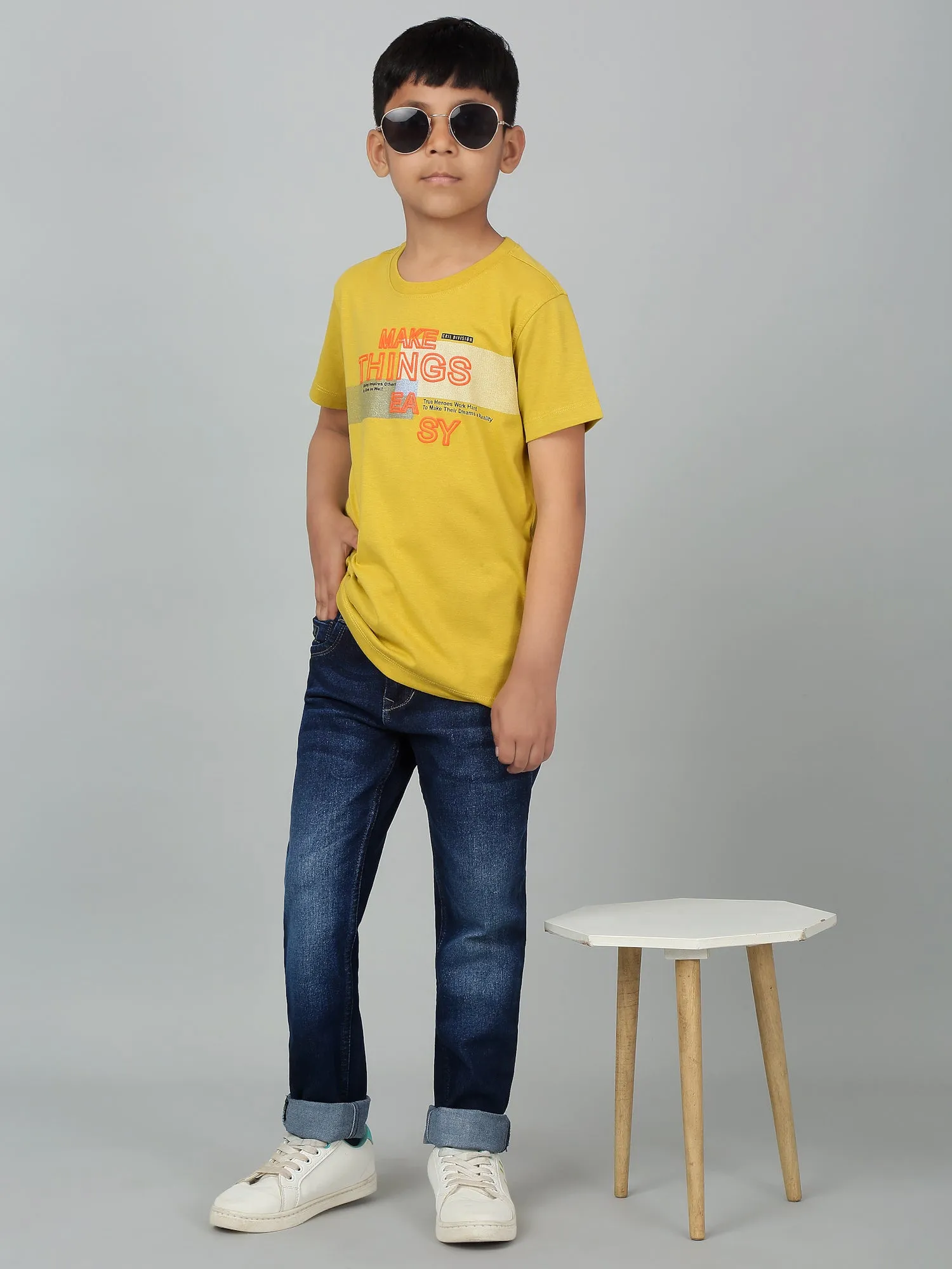 Cantabil Boy's Dark Blue Solid Stretchable Jeans