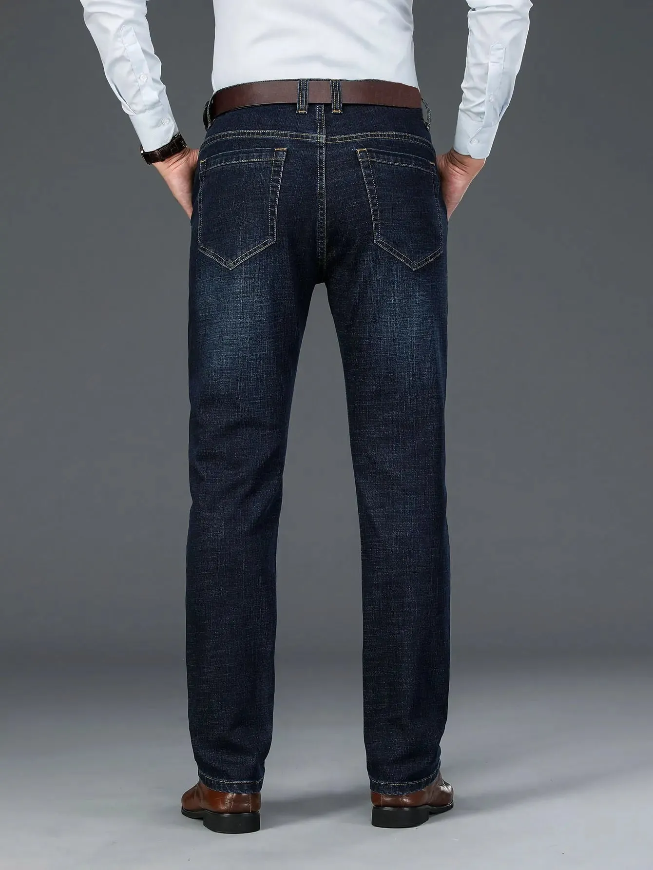 Classic Mid Waist Straight Casual Stretch Slim Men's Jeans