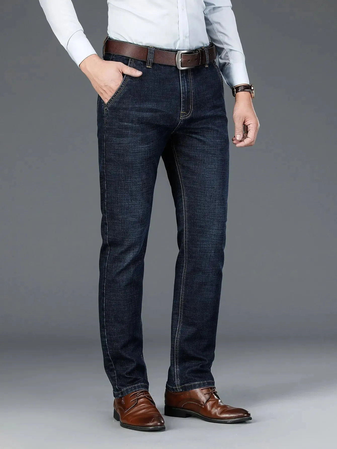 Classic Mid Waist Straight Casual Stretch Slim Men's Jeans