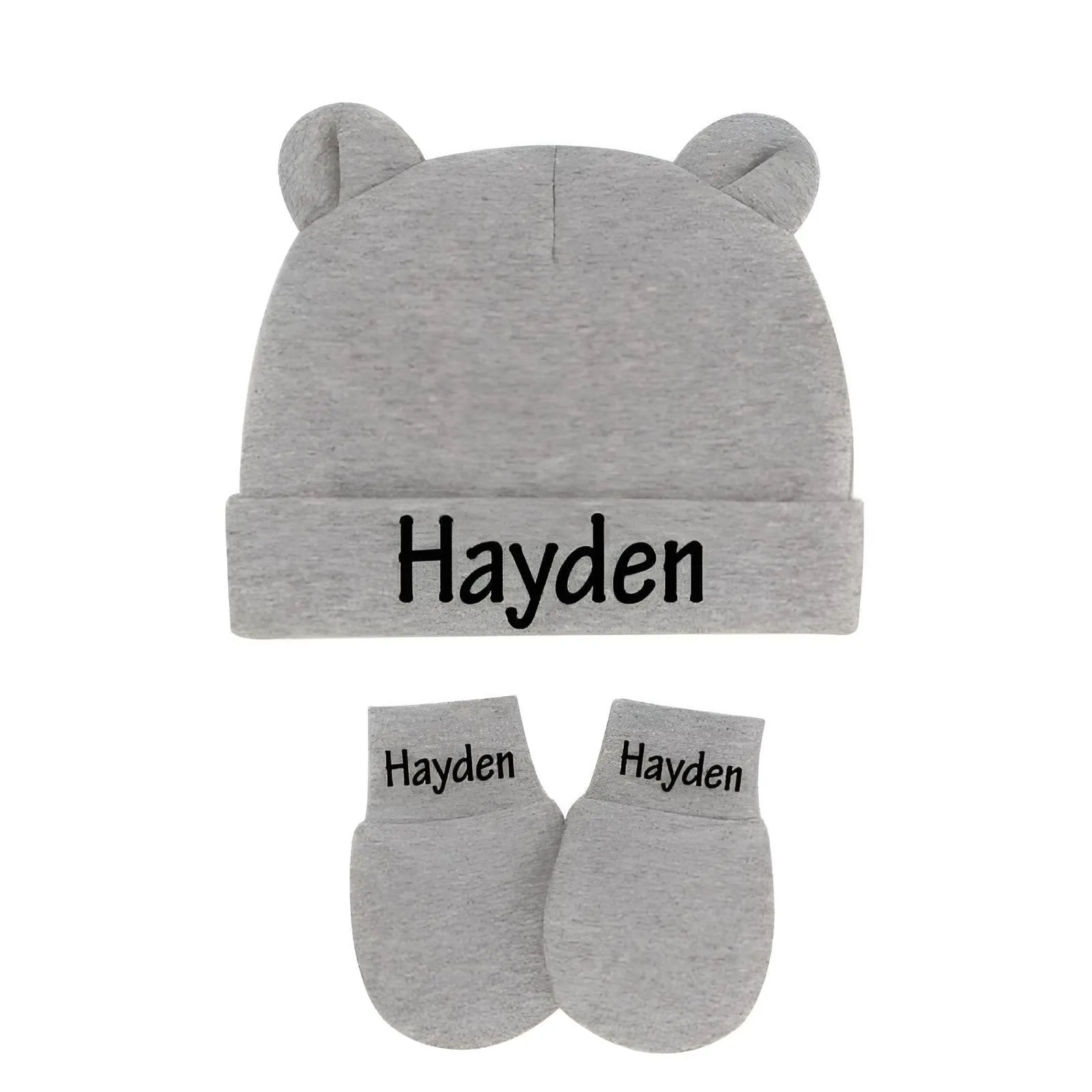 Custom Name Hat & Mitten Sets For Baby