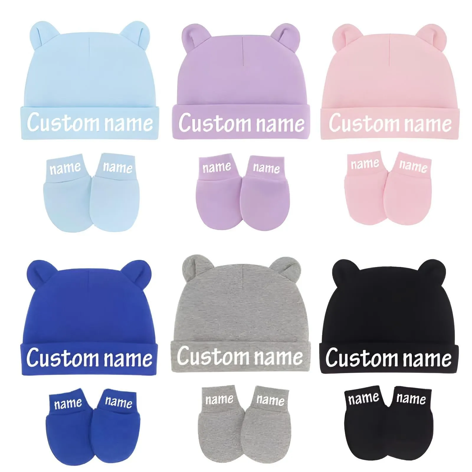 Custom Name Hat & Mitten Sets For Baby