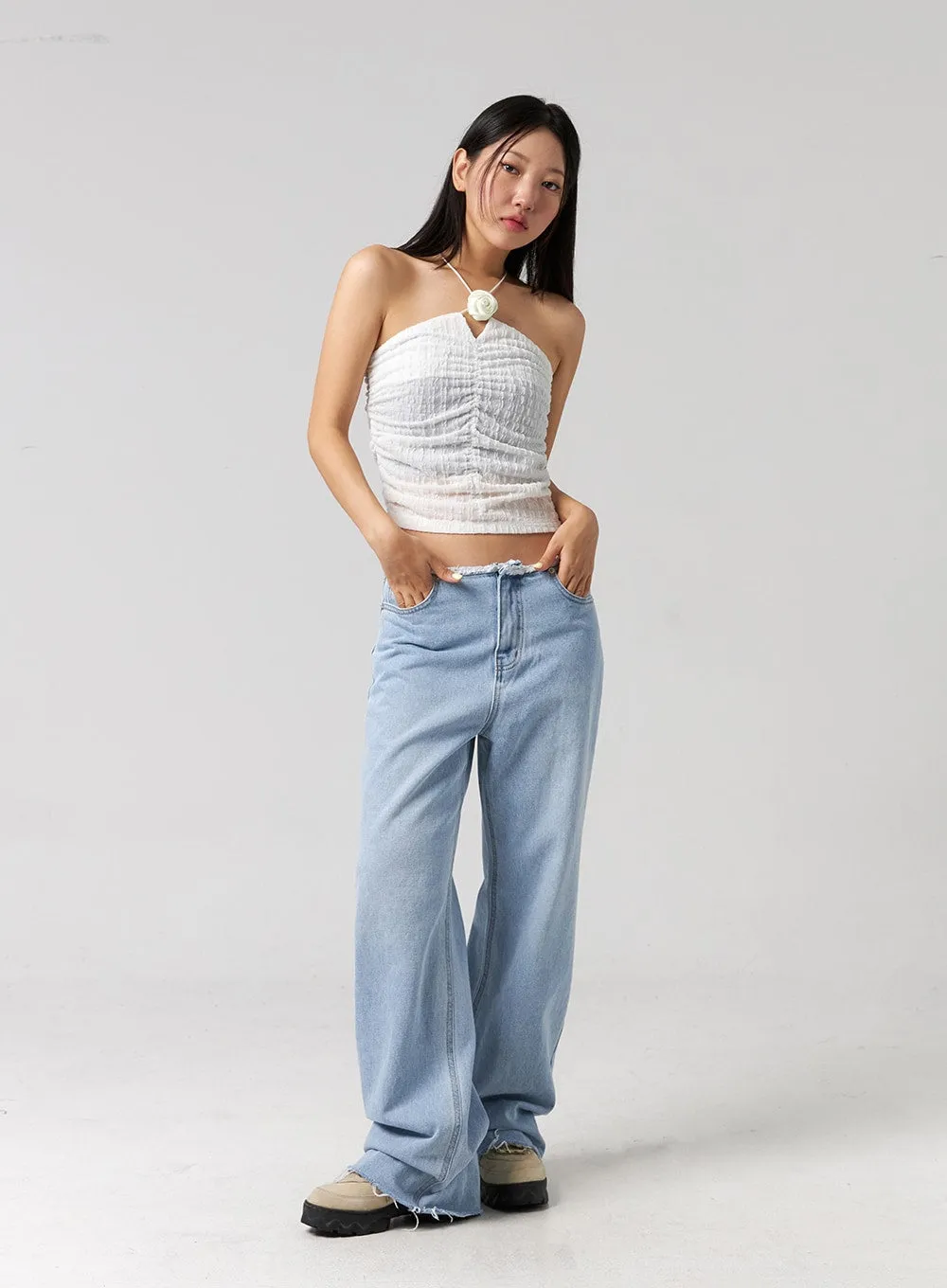 Cut Waist Wide Leg Jeans CG323